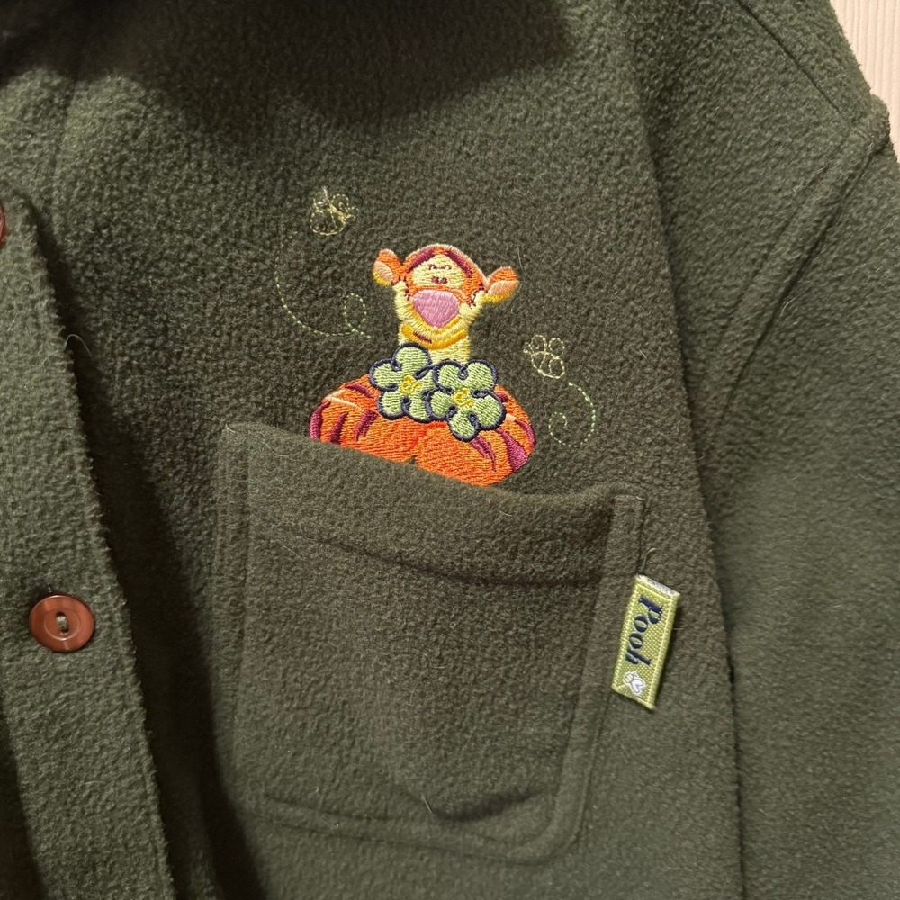 VTG 90s Disney Store Tigger Fleece L Shacket Shirt Jacket Green Embroidered Fall - Picture 4 of 11